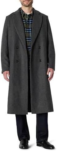 chouyatou Men's Fall Winter Office Single Breasted Long Dress Wool